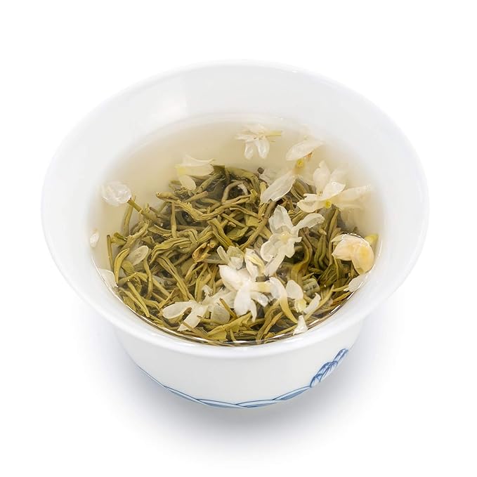 Oriarm Bi Tan Piao Xue Jasmine Green Tea Loose Leaf - Chinese Green Tea Leaves with Jasmine Flowers - Yuqian 3rd Grade - 500g (17.64-ounce) Ziplock Resealable Bag