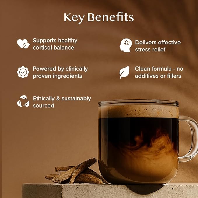 VAHDAM Ashwagandha Coffee with Turmeric Lion’s Mane &amp Chaga Mushroom | Clinically Proven KSM 66 Ashwagandha &amp Pure Arabica Coffee | Stress &amp Cortisol Support Better Energy - 40 servings