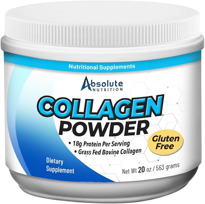 Absolute Nutrition Collagen Powder - Unflavored 20oz. with Hyaluronic Acid Organic Collagen Peptides for Men &amp Women Grass-Fed - Hair Skin Nail &amp Joint Support Paleo &amp Keto Non GMO