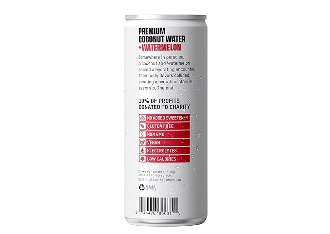 Once Upon a Coconut Premium Watermelon Coconut Water - Low Calorie All-Natural Drink with Electrolytes - Non-GMO - Gluten-Free -10.8 Fl Oz (Pack of 12)