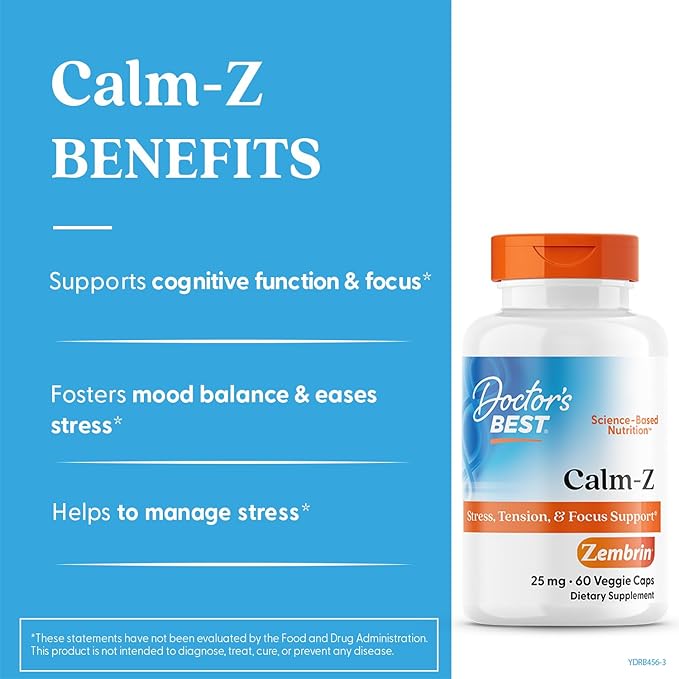 Doctor's Best Calm with Zembrin Stress &amp Mood Support 25mg Veggie Caps 60Count