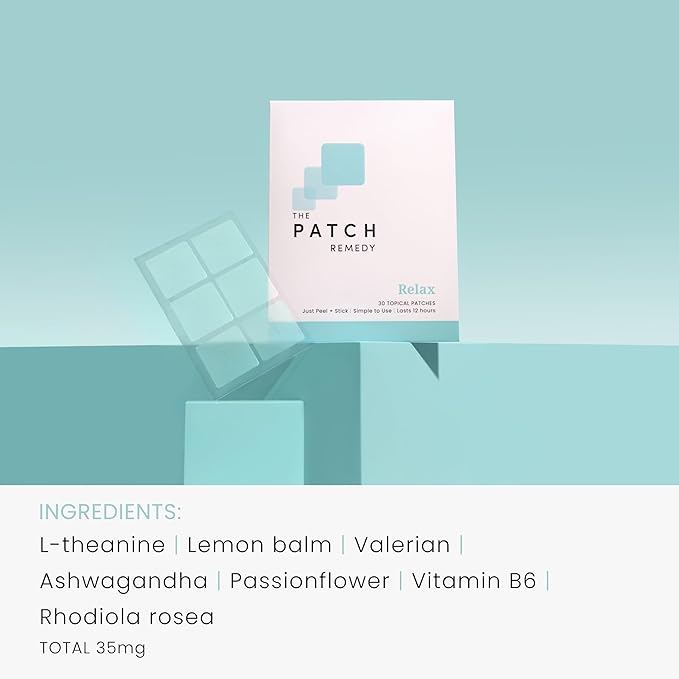 The Patch Remedy Relax Patch | L-Theanine Lemon Balm Valerian Ashwagandha Passionflower | 30 Patches
