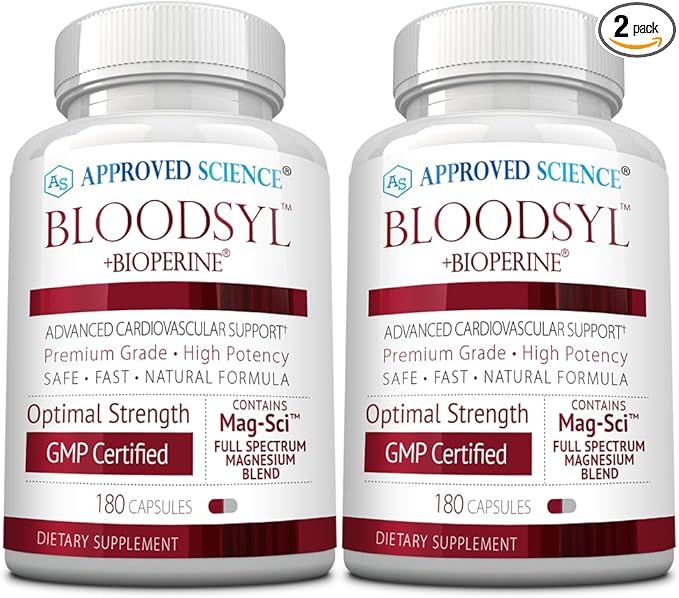 Approved Science Bloodsyl - Supports Blood Flow - Hawthorn Berry Magnesium BioPerine - Vegan - 180 Capsules - Pack of 2