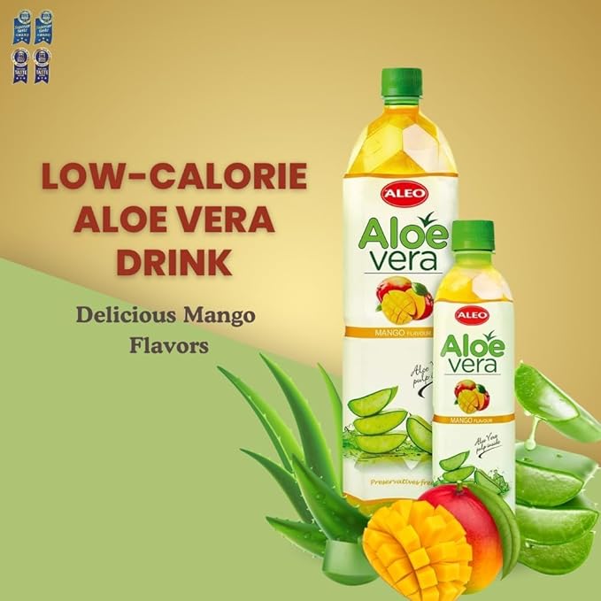 ALEO 1.5L Premium Mango Aloe Vera Drink - Natural No Preservatives No Artificial Colors Superior Taste Award 2025 (12 PCS Mango-1.5L)