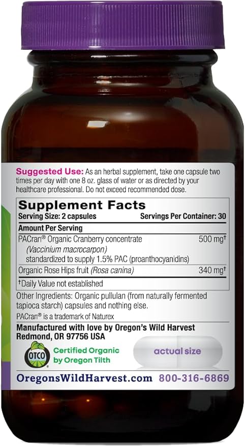 Oregon's Wild Harvest Non-GMO Gluten-Free Cranberry Organic Herbal Supplements 60 Count