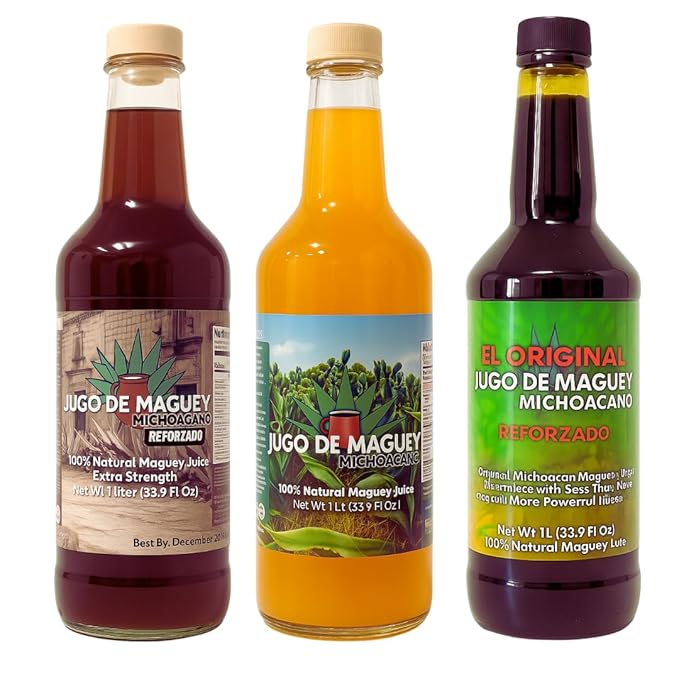 Herbalista Maguey Tarasco 3 Pack Bundle - Black Juice + Maguey Natural + Guanabana &amp Moronel Agave - Jugo De Maguey Tarasco Asado + Natural + Guanabana con Moronel Agave Extract 33.3 Fl oz (1 Lite