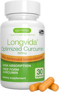 Igennus Longvida Lipidated Curcumin 500mg Ultra Bioavailable &amp Sustained Action 65x Higher Plasma Levels Intensive Support Free-Form Curcumin Vegan 30 Capsules