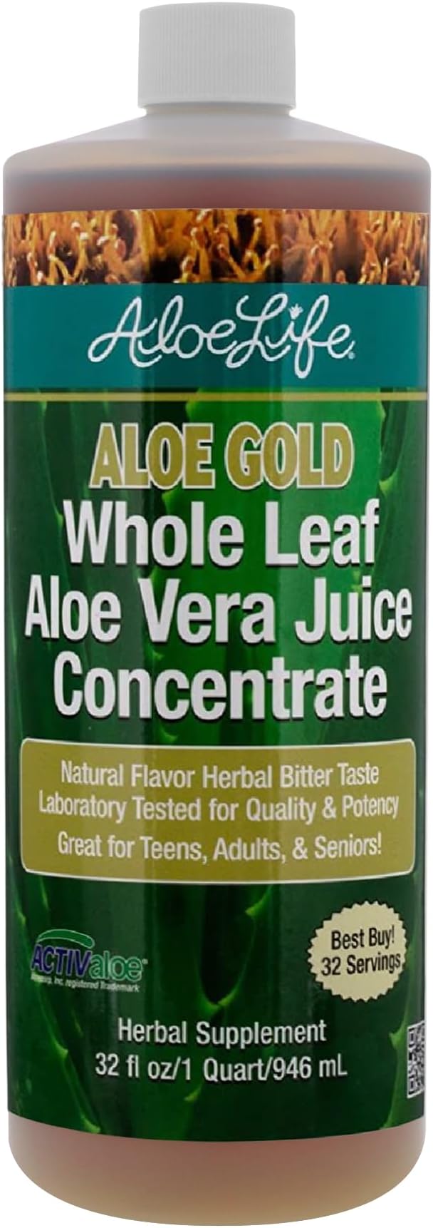 Aloe Life - Whole Leaf Aloe Vera Juice Certified Organic Gluten-Free (Aloe Gold 32 oz)