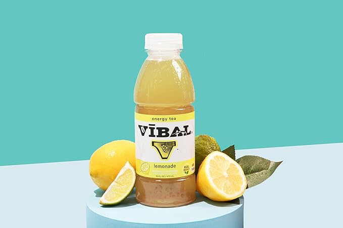 VIBAL ENERGY TEA Lemonade 16 Fl Oz 6-Pack Natural Energy High Caffeine Ginseng Theanine Low Sugar Low Carb Low Calorie Adaptogens Nootropics