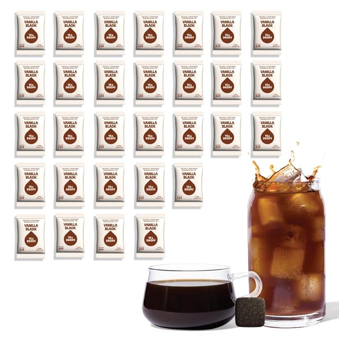 Tea Drops 30 Bulk Pack Organic Vanilla Black Bagless Tea - Loose Leaf Lightly Sweetened On-The-Go. Plastic-Free - Iced or Hot