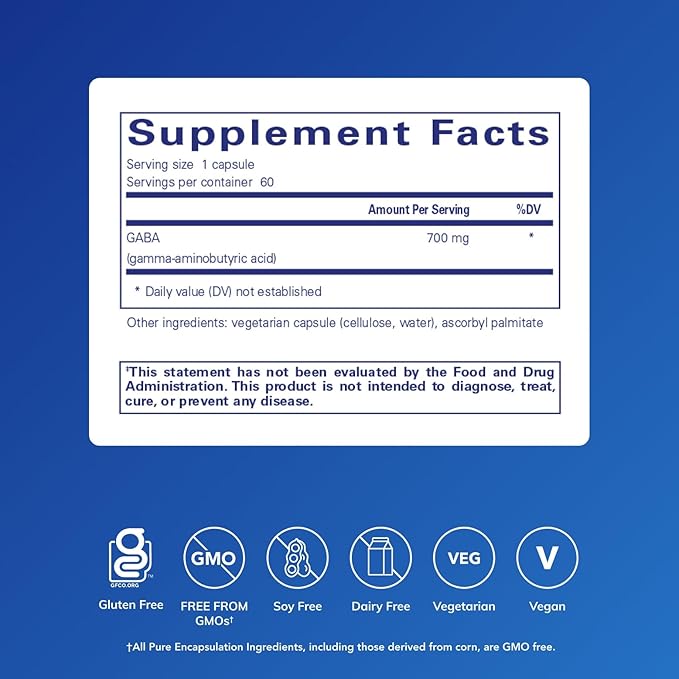 Pure Encapsulations GABA - Supplement to Support Relaxation &amp Moderation of Occasional Stress - with Premium GABA Amino Acids - 60 Capsules