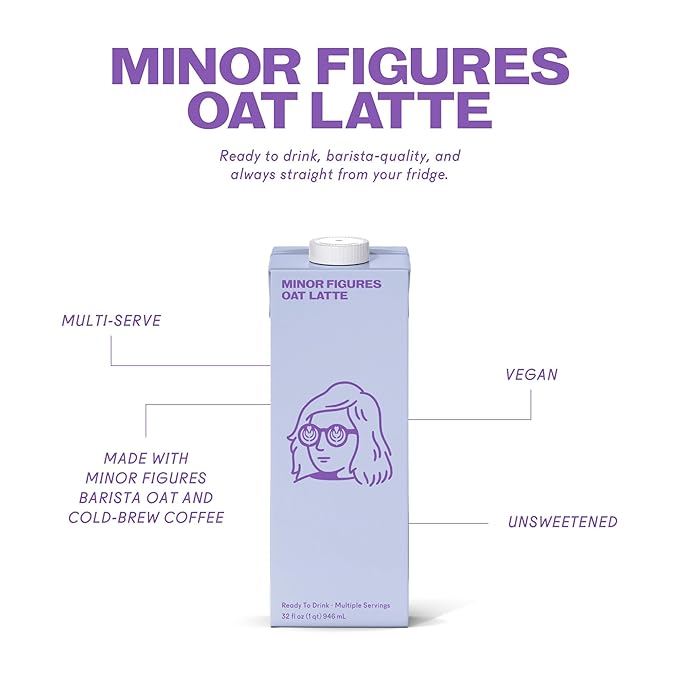 Minor Figures - Oat Latte - Ready to Drink - Multi-serve - Non-GMO - Plant-Based - Vegan - Dairy-Free - Shelf Stable - Coffee - Barista Standard - Unsweetened - 32oz - 6 Pack