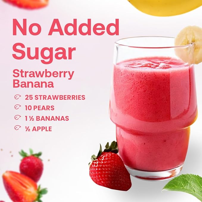 Dr. Smoothie 100% Crushed Strawberry Banana – No Added Sugar Made with Real Fruits/Fruit Juice – Vegan No Artificial Colors or Flavors – Juicy Strawberries &amp Creamy Banana – 46 oz Bottle