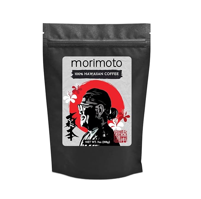 MORIMOTO 100% Hawaiian Coffee Ground 7oz. Bag – Medium Dark Roast - 100% Hawaiian Beans Grown in Rich and Fertile Volcanic Soil