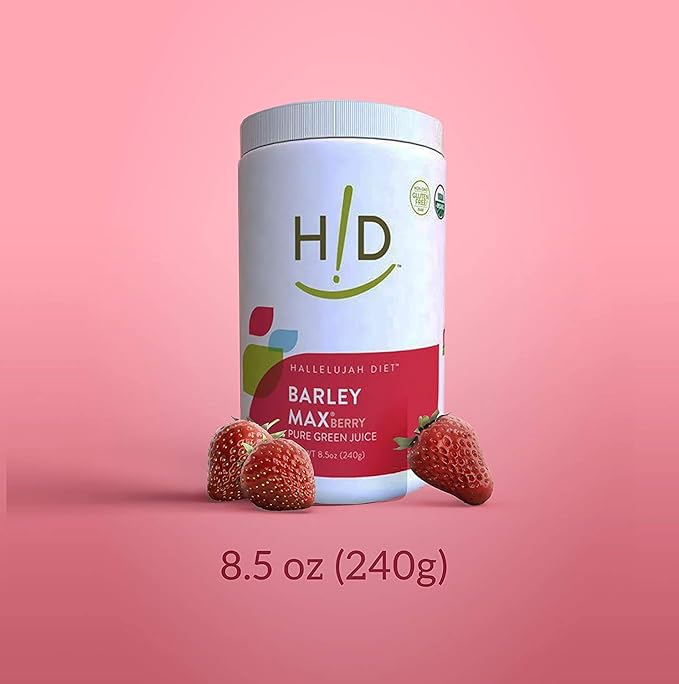 Hallelujah Diet Organic BarleyMax - Barley and Alfalfa Green Juice Powder Berry Flavor 8.5 Ounces (60 Day Supply)