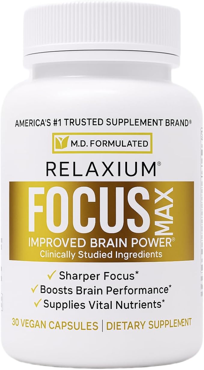 Relaxium FocusMax Brain &amp Focus Health Supplement Mental Clarity Support Proven Concentration Focus Memory &amp Nootropics Booster USA-Manufactured 30 Vegan Capsules