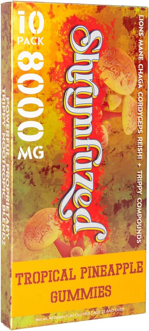 Shrumfuzed - Proprietary Nootropic Gummy 8000mg - Lion's Mane Reishi Chaga and Cordycep Nootropic Mushroom Blend (10 Tropical Pineapple)