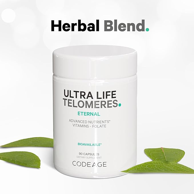 Codeage Ultra Life Telomeres Supplement - 5 MTHF Folate Vitamin B9 Vitamin B12 Methylcobalamin Vitamin D3 L-Theanine Ashwagandha - 3-Month Supply - DNA Methylation Cycle - Non-GMO - 90 Capsules