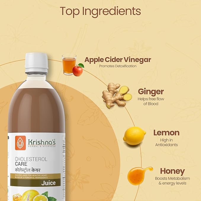 KRISHNA'S HERBAL &amp AYURVEDA Cholesterol Care Juice - 1000 Ml Contains Honey with Apple Cider Ginger Garlic Sugar Free Helps in Digestion Made in India 1 l (Pack of 1)