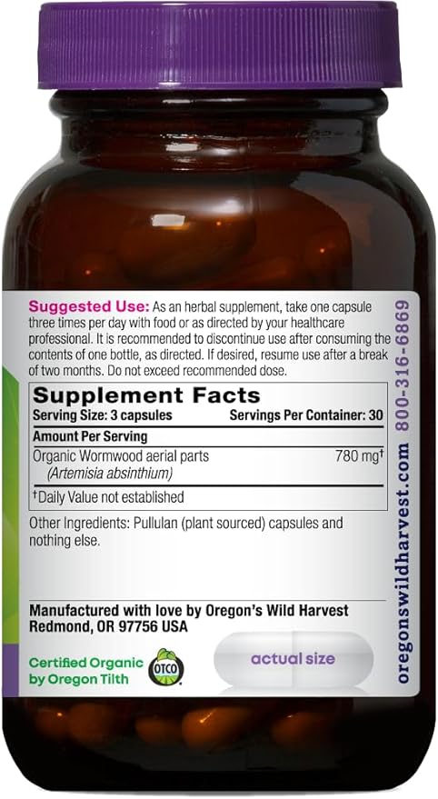 Oregon's Wild Harvest Wormwood Organic Herbal Supplement 90 Count