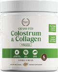 Grass-Fed Colostrum &amp Collagen Powder | Gut Health Hair Skin &amp Joint Support | New Zealand Bovine Colostrum Hydrolyzed Collagen Peptides 300mcg Biotin | Vanilla Bean | 28 Servings