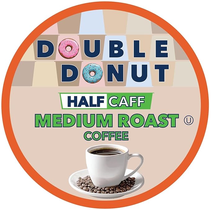 Double Donut Coffee Half Caff Coffee Pods Single Serve Half Caffeine Coffee Pods For Keurig K Cup Brewers Medium Roast 72 Count