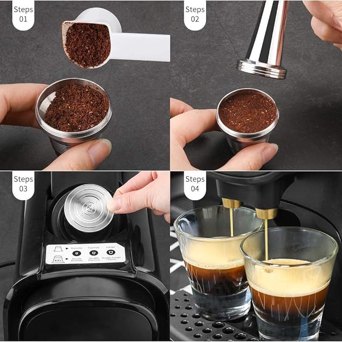 2 Pcs Reusable Stainless Steel Coffee Capsules Compatible with L'OR Barista LM8012 / 60 Refillable Coffee Pods Metal L'or Espresso Pods(Big &amp Small)