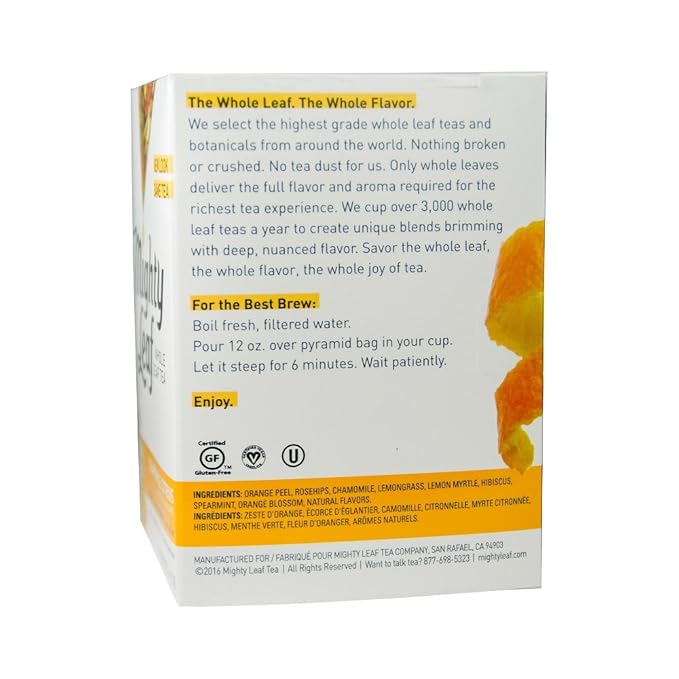 Mighty Leaf Whole Leaf Tea Chamomile Citrus 45 Tea Bags (Pack of 3 15CT each) Individual Pyramid-Style Tea Sachets of Uncaffeinated Herbal Tisane with Chamomile and Orange Peel