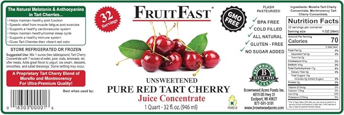 Red Tart Cherry Juice Concentrate by FruitFast - (32 FL OZ) Unsweetened 68 Brix Pure Concentrated Juice - 100% Dark Cherry Extract - No Additives or Fillers!