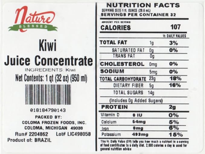 Nature Blessed 100% Pure Kiwi Concentrate - 1 Quart (1/32 fl oz bottle) Applications: Home Wine Making Beer Brewing Distilling Smoothies Jelly Making