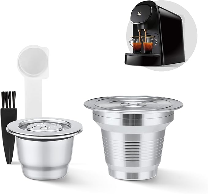 2 Pcs Reusable Stainless Steel Coffee Capsules Compatible with L'OR Barista LM8012 / 60 Refillable Coffee Pods Metal L'or Espresso Pods(Big &amp Small)