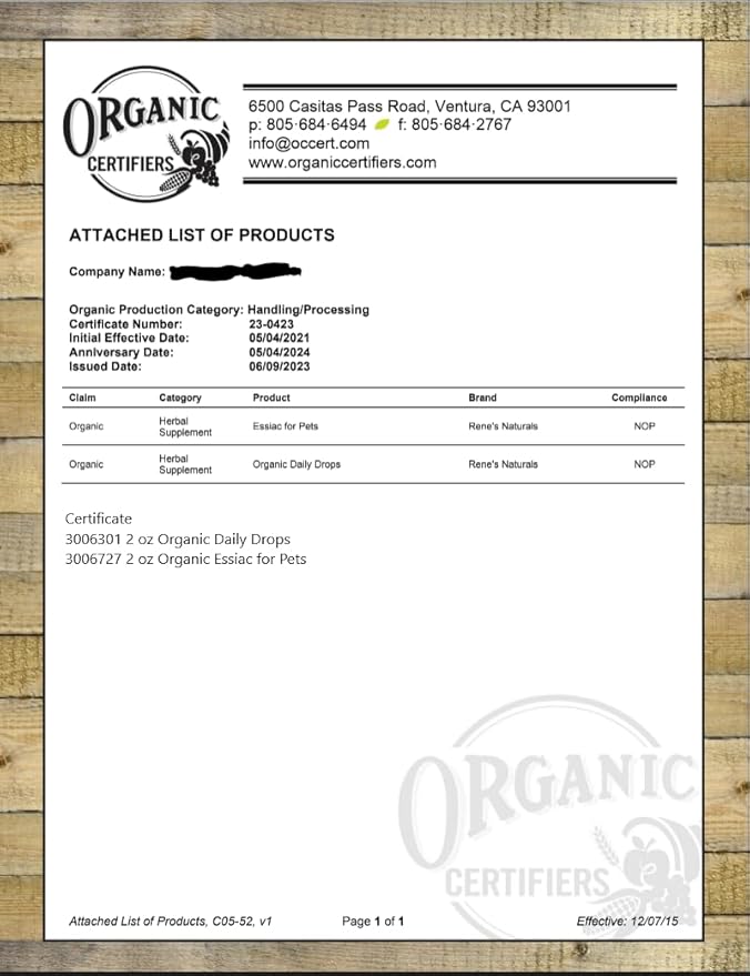 Essiac Original Tea USDA Organic Daily Drops for Enhanced Lymphatic Drainage and Immune Support | Alcohol Free Concentrated Formula | 2oz (59ml)