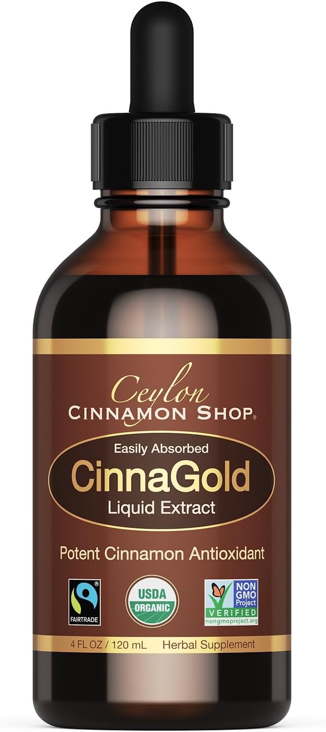 Ceylon Cinnamon Shop CinnaGold™ Organic Ceylon Cinnamon (100% Certified) Supplement High-Potency Liquid Extract 4 oz. – Super Antioxidant
