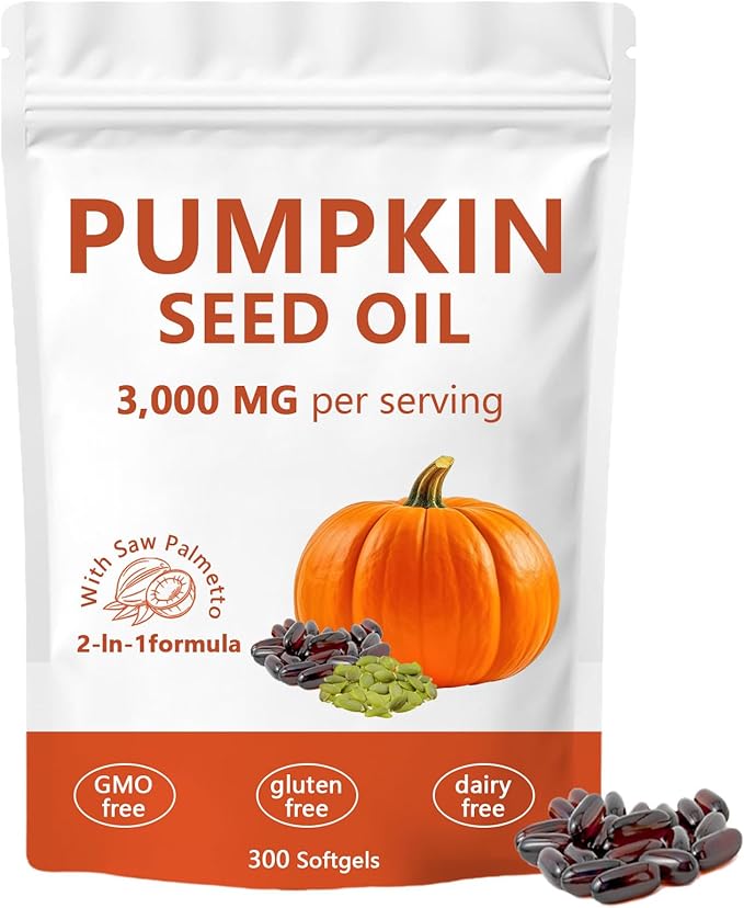 Ovela Pumpkin Seed Oil Capsules Pumpkin Seed Oil 2 in 1 with Saw Palmetto 3000mg Pure &amp Natural Supplement Hair Growth Skin Care - Non-GMO Gluten - Free 300 Softgels