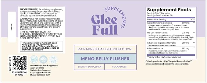 GleeFull Meno Belly Flusher - Menopause Supplements for Women - Hormone Balance for Weight Loss - Supports Digestion to Maintain Healthy Metabolism