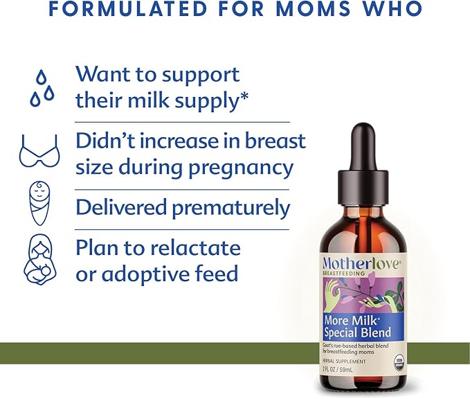 Motherlove More Milk Special Blend (2 Ounce Tincture) Herbal Lactation Supplement w/Goat’s Rue to Build Breast Tissue &amp Support Breast Milk Supply—USDA Certified Organic Vegan Kosher Soy-Free