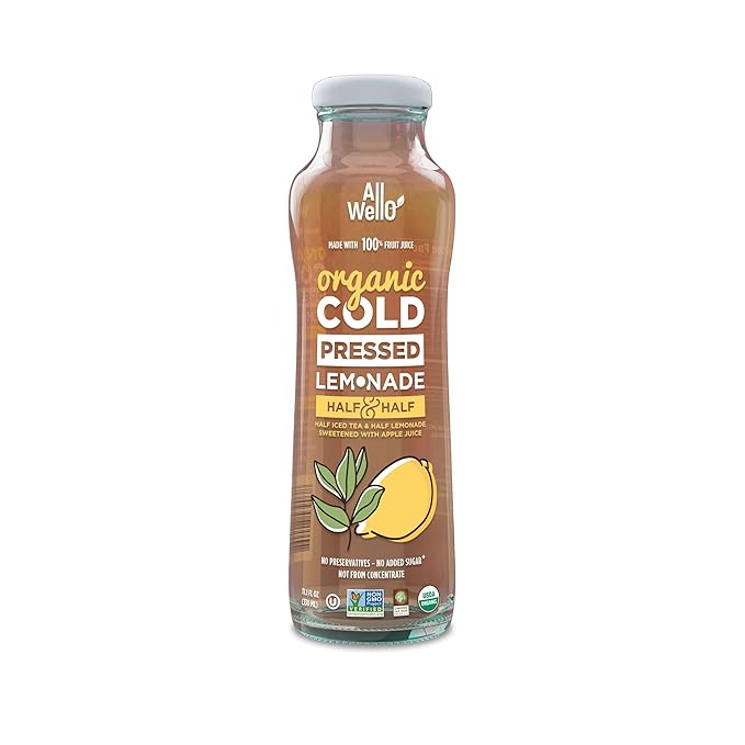 ALLWELLO Organic Cold Pressed Lemonade Gluten Free Non-GMO No Preservatives No Sugar Added (Half Iced Tea Half Lemonade Blend 6 Pack)
