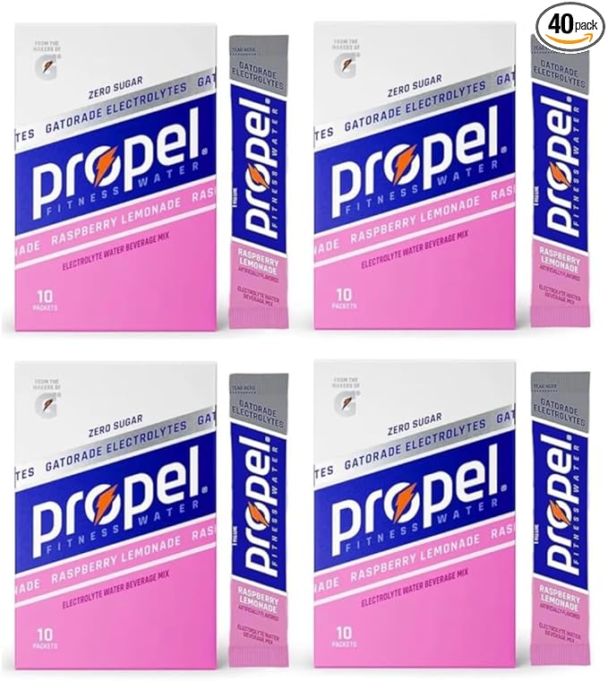 Propel Zero Sugar Electrolyte Powder Packets 10 count pack of 4 (40 Count Raspberry Lemonade) in STAW box
