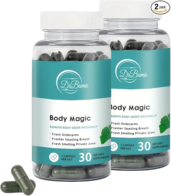 Body Magic Chlorophyll Capsules: 30 Vegan Capsules for Detox Digestion - Natural Energy Booster for Gut Health Skin Support and Oily Skin