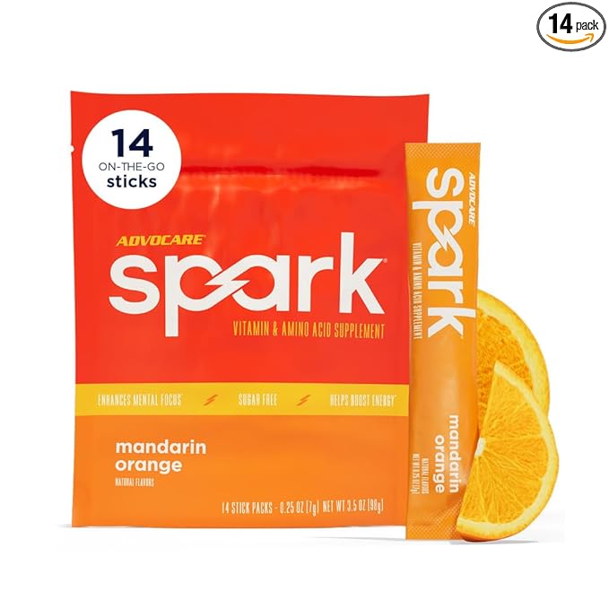 AdvoCare Spark - Energy Drink Mix - Vitamin &amp Amino Acid Supplement - Supports Energy &amp Focus* - Portable Immune Support* - Sugar-Free - Mandarin Orange 14 Stick Packs (3.5 oz)