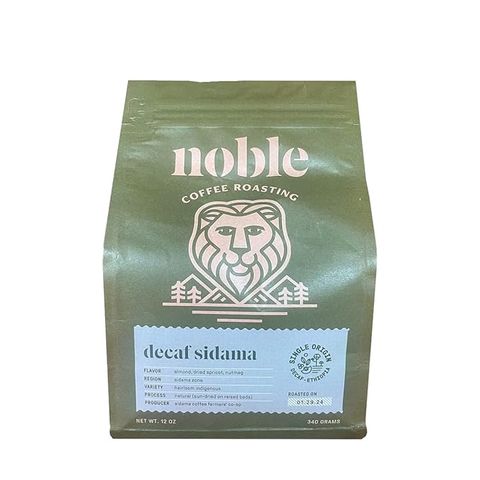 Decaf Ethiopian 'Sidama' Water Processed - Roasted by Noble Coffee Roasting - Freshly Ground Coffee - 12 Ounce Bag