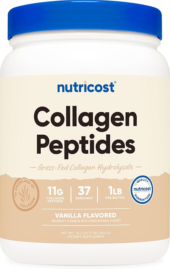 Nutricost Collagen Peptides Powder 1LB (454 G) (Vanilla) - Grass Fed Bovine Collagen Hydrolysate
