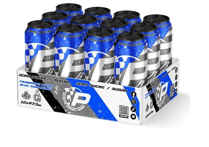 Platto Energy Drink Blue Raspberry Framboise Bleu 12X473ML Sans SucreSugar Free