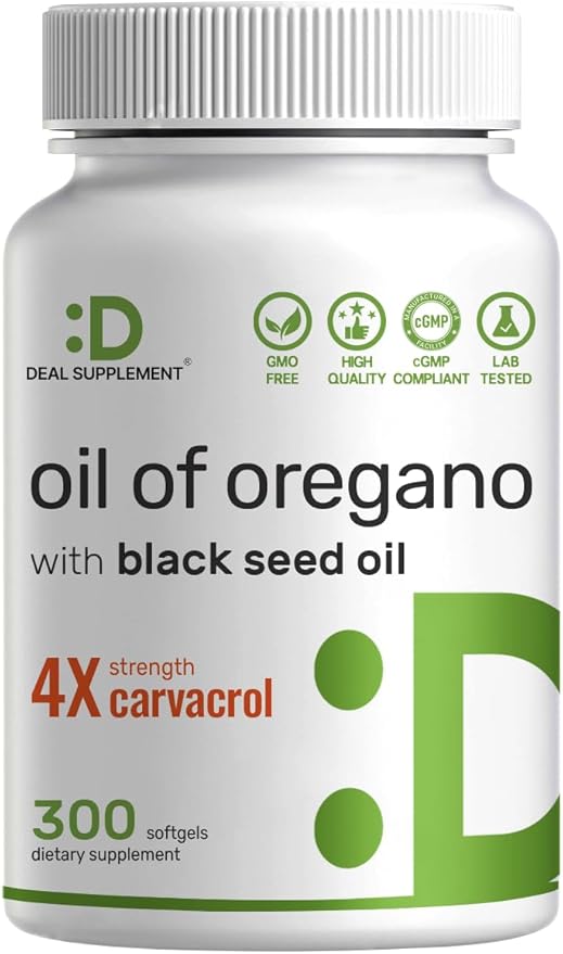 DEAL SUPPLEMENT Oil of Oregano Softgels with Black Seed Oil 300 Count – 30:1 Extract Active Carvacrol &amp Thymoquinone – Antioxidant Immune Health Support – Plant Based Non-GMO