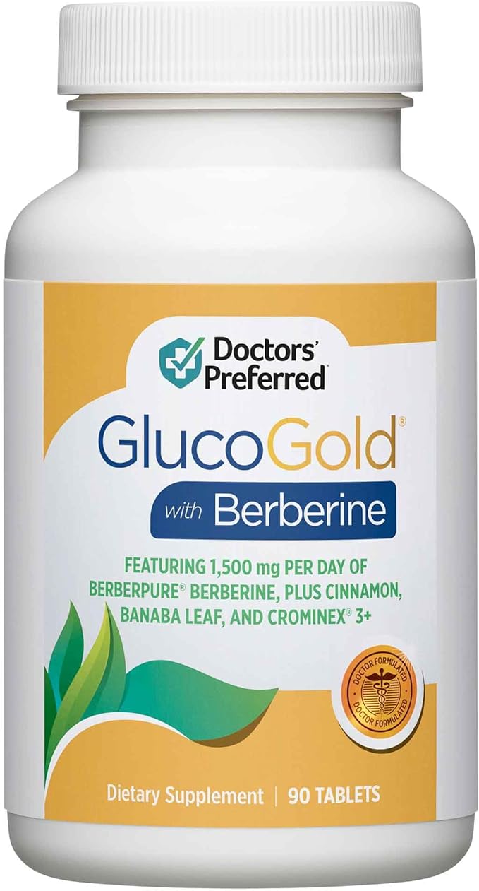 DOCTORS' PREFERRED GlucoGold with Berberine Concentrated Cinnamon Chromium Banaba Leaf Extract (90 Tablets)