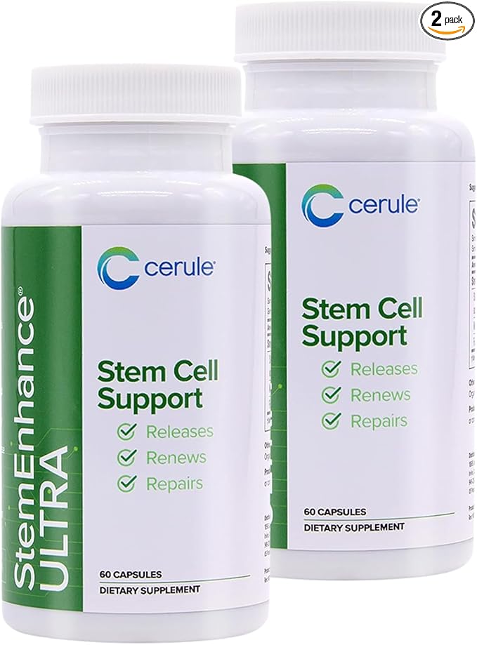 Cerule StemEnhance Ultra 2 Pack –Natural Stem Cell Support Supplement for Cellular Renewal Immune Function Energy and Recovery–Freshwater Microalgae &amp Marine Macroalgae Extracts– 120 Capsules T