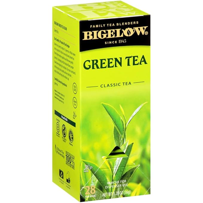 Bigelow Green Tea 28-Count Boxes (Pack of 6) Premium Bagged Green Tea Bright Antioxidant-Rich All Natural Medium-Caffeine Tea in Individual Foil-Wrapped Bags