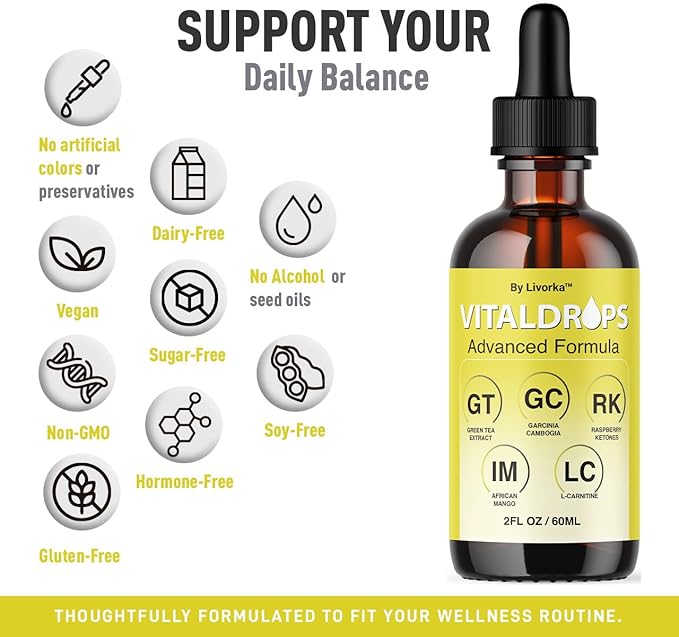 Vital Drops - Official Vital Drops Advanced Formula VitalDrops Daily Premium Liquid Supplement Support All Natural Multivitamin for Overall Health &amp Wellness 1 Bottle for 1 Month