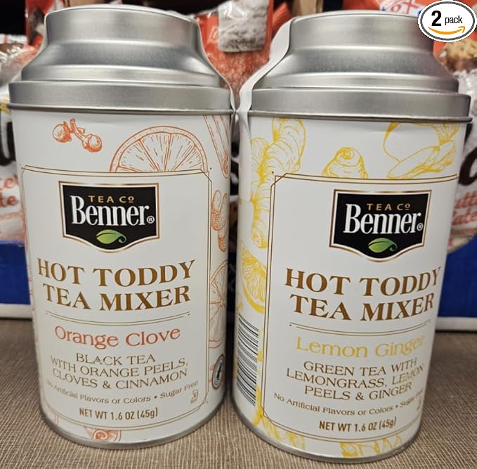 Benner Tea Co Hot Toddy Tea Mixer Orange Clove &amp Lemon Ginger 1.6oz 45g (Two Tins)