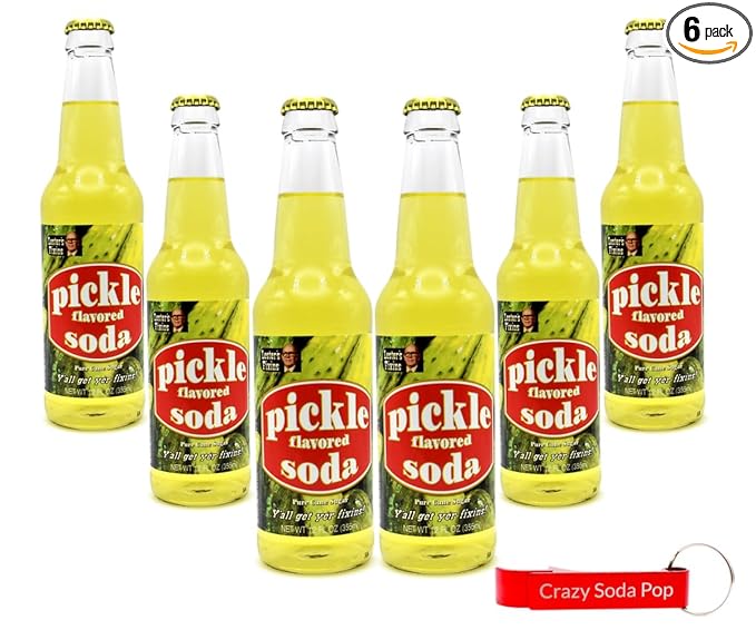 Generic Pickle Soda Pop | For the Ultimate Pickle Lover | Soda Pop with Real Cane Sugar | A 6 Pack of 12 oz Glass Bottles with Crazy Soda Pop Bottle Opener